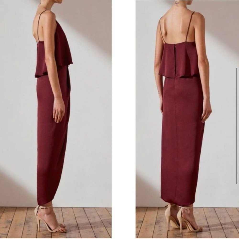 Shona Joy Luxe Frill Tulip Hem Maxi Dress Burgundy 6 - Picture 2 of 10